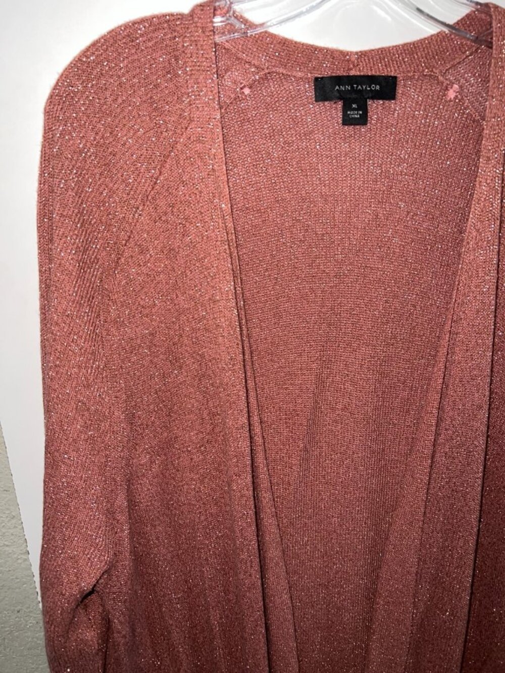 Ann Taylor Duster Cardigan Size XL Metallic Peach? Long Sleeve Pockets Maxi - Picture 5 of 12